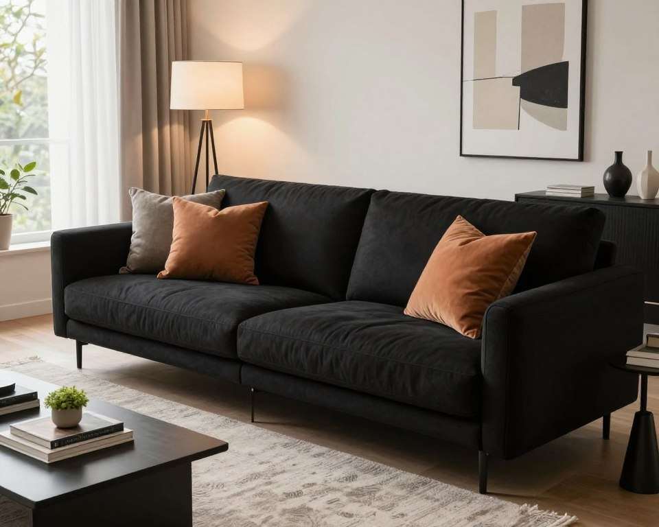 Living Room with Black Couch